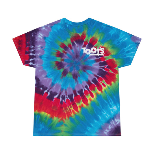 Toot's Tie-Dye Spiral Tee — Colorful Toot's Logo Vintage-Style T-Shirt